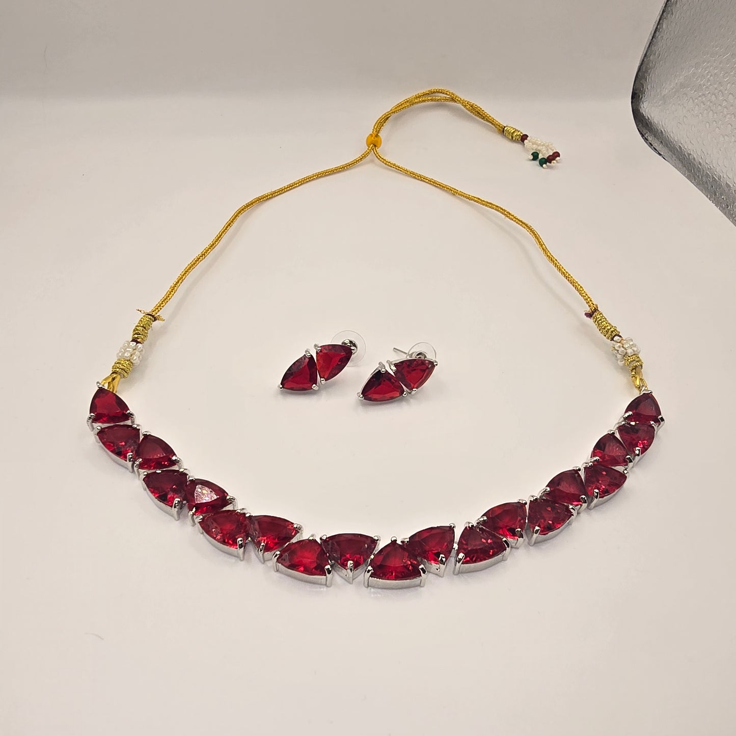 Ruby Red Teardrop Necklace & Earring Set