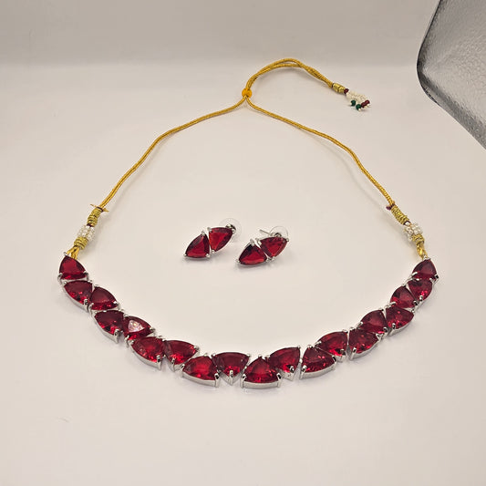 Ruby Red Teardrop Necklace & Earring Set