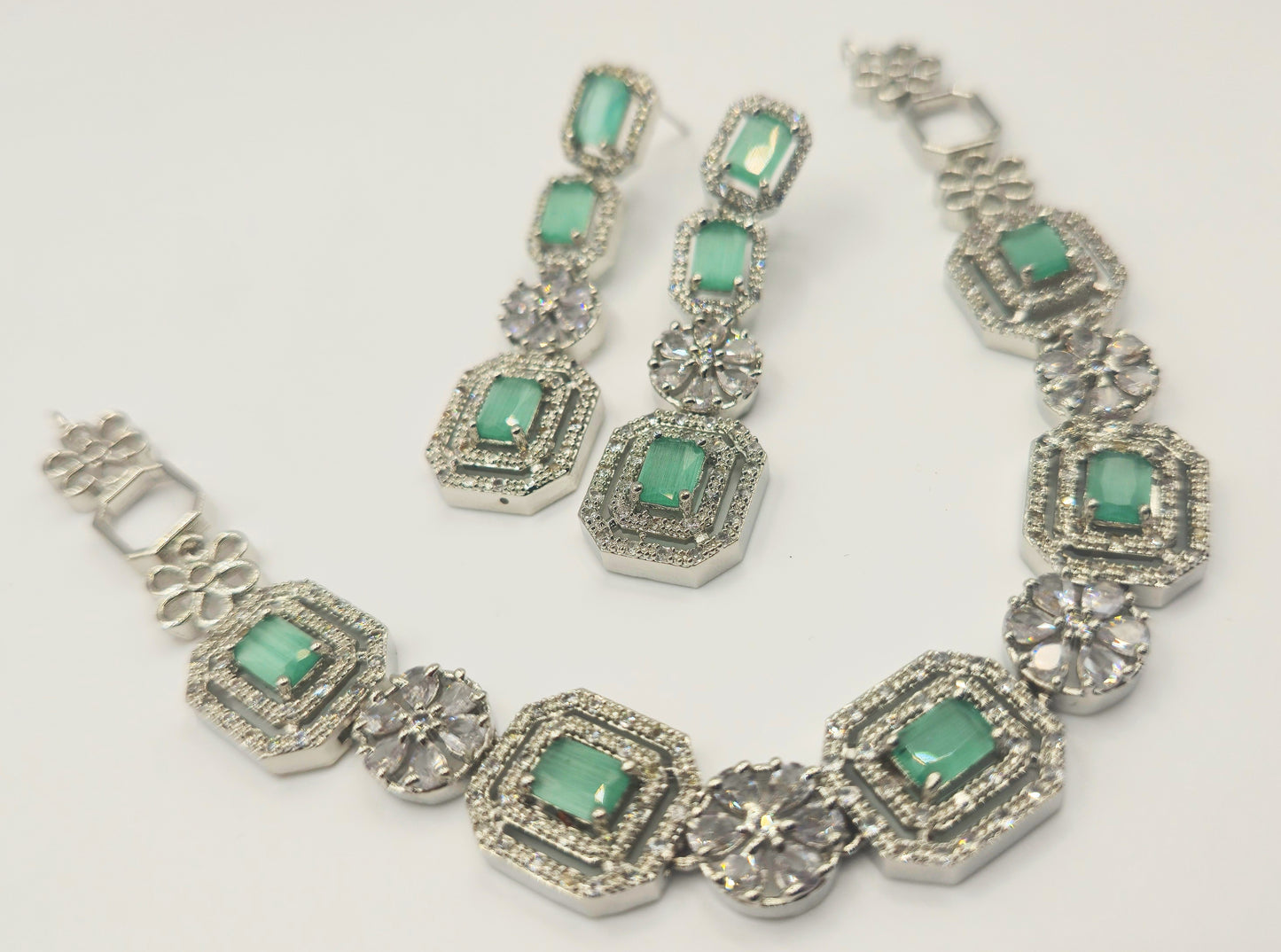 Elegant Red American Diamond Necklace and Earrings Set