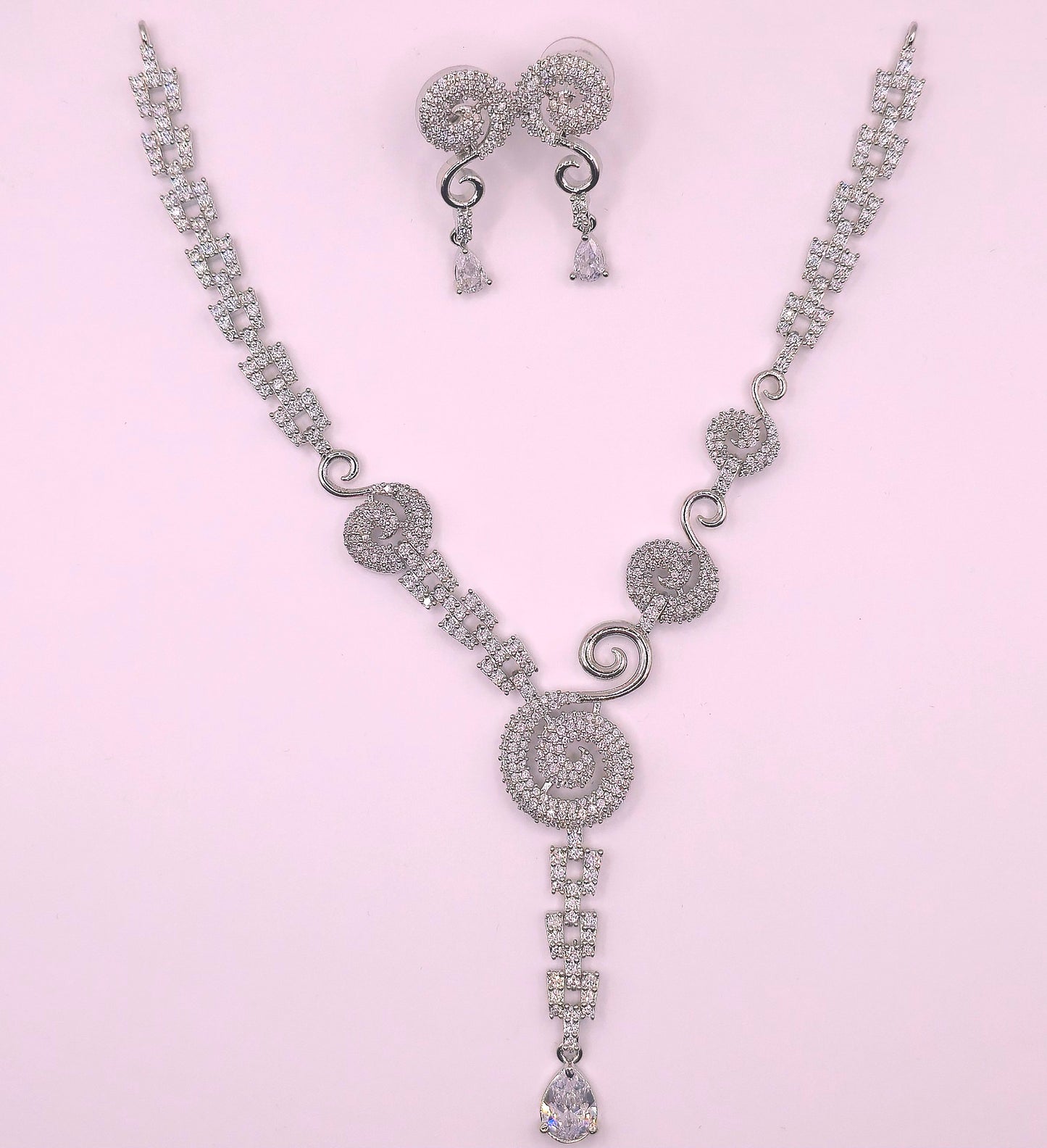 Dazzling American Diamond Necklace and Earrings Set