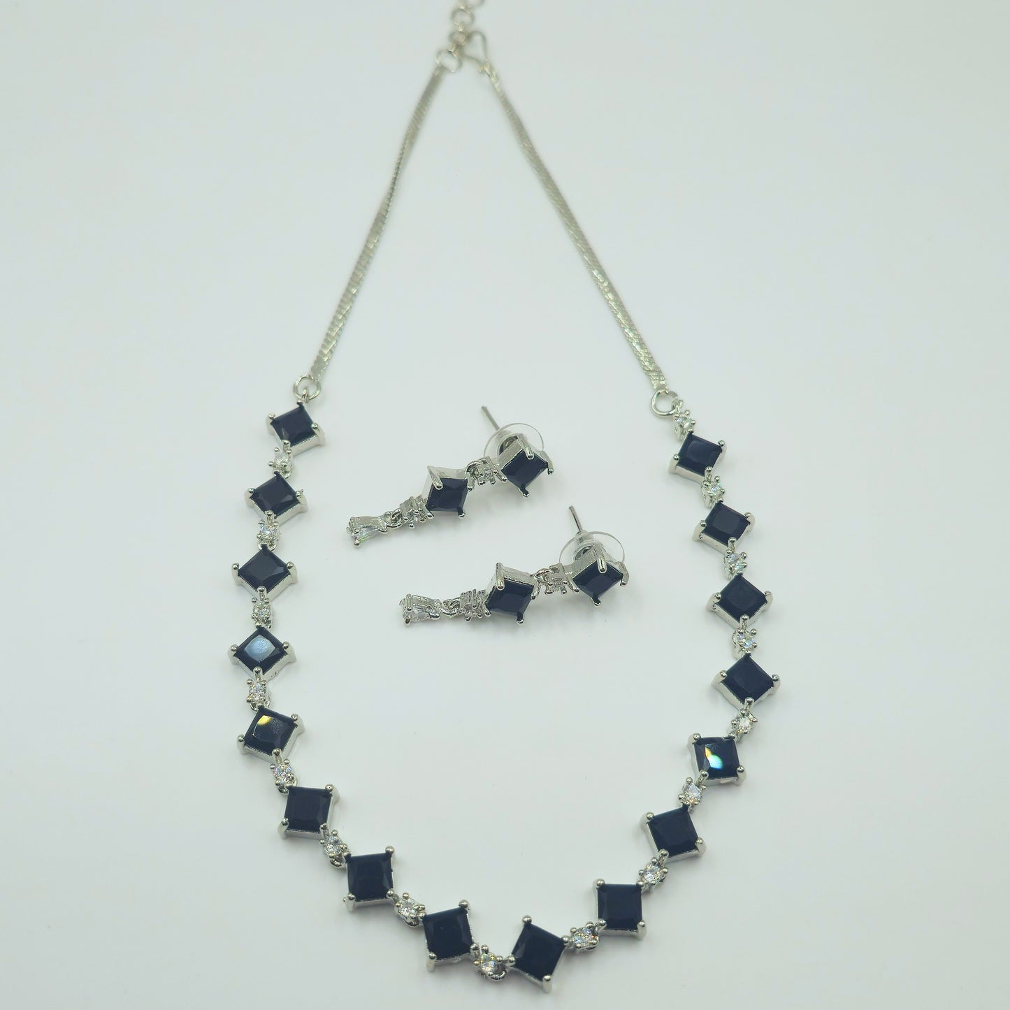 Elegant Black American Diamond Necklace and Earrings Set