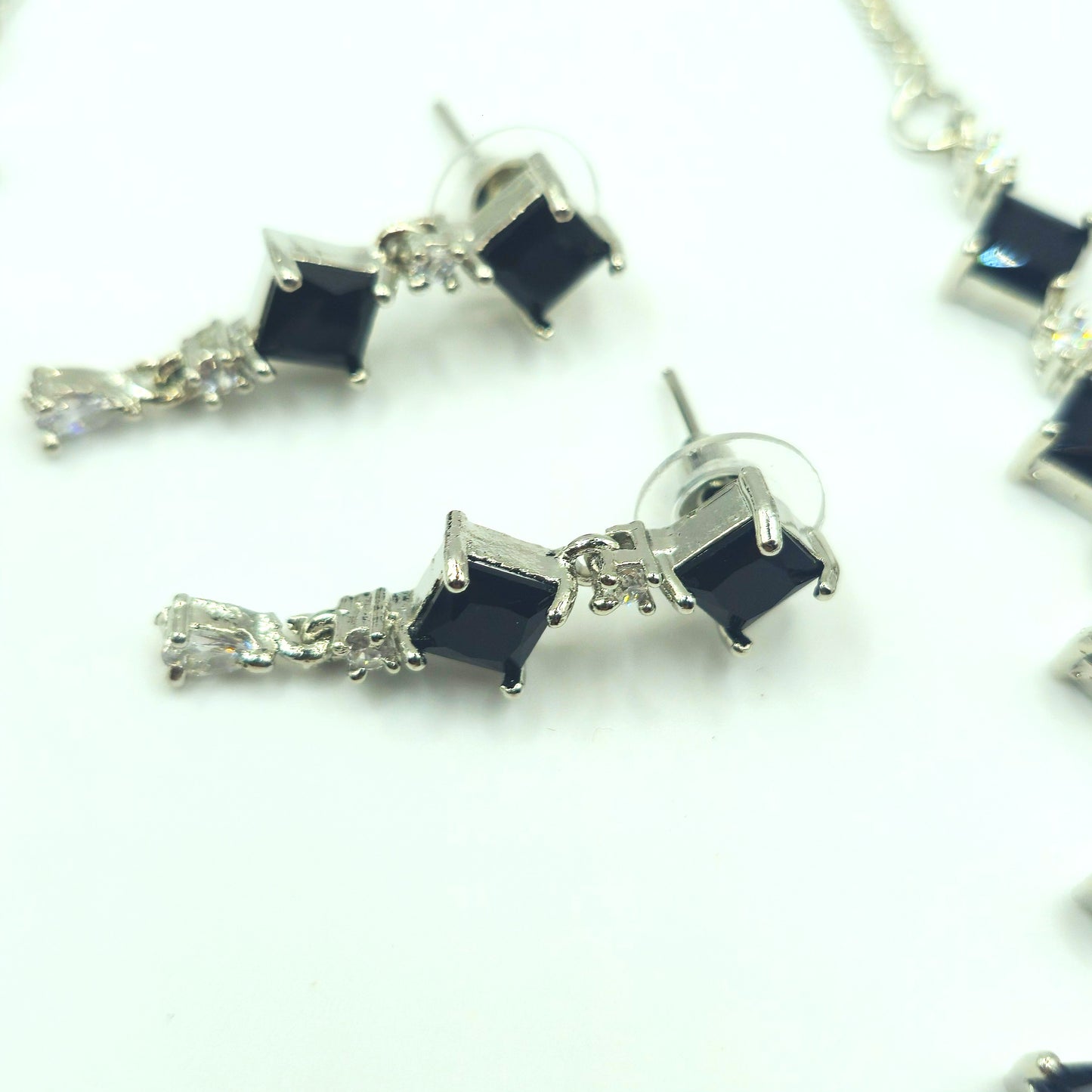 Elegant Black American Diamond Necklace and Earrings Set