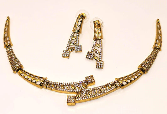 Elegant Gold and Silver American Diamond Necklace and Earrings Set