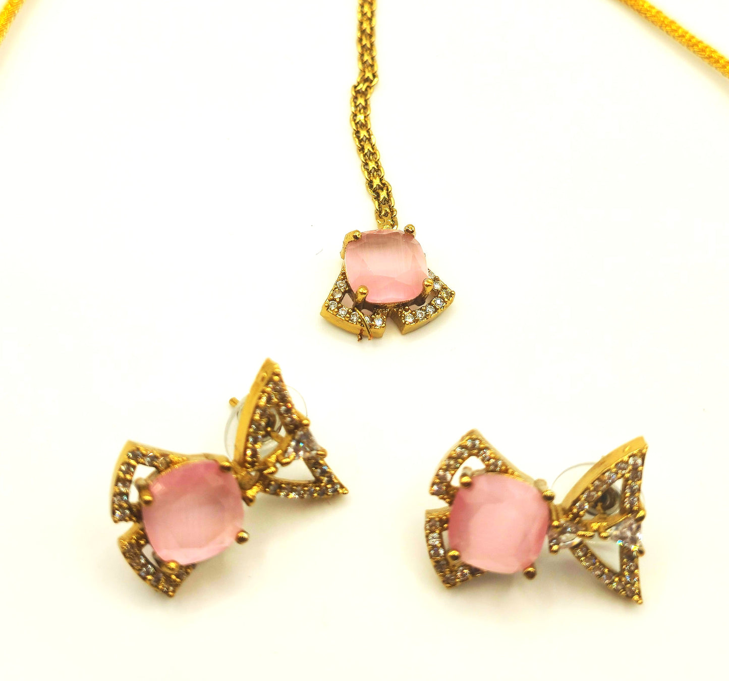 Elegant Gold Necklace and Earrings Set with Multi-Color American Diamonds