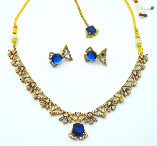 Elegant Gold Necklace and Earrings Set with Multi-Color American Diamonds