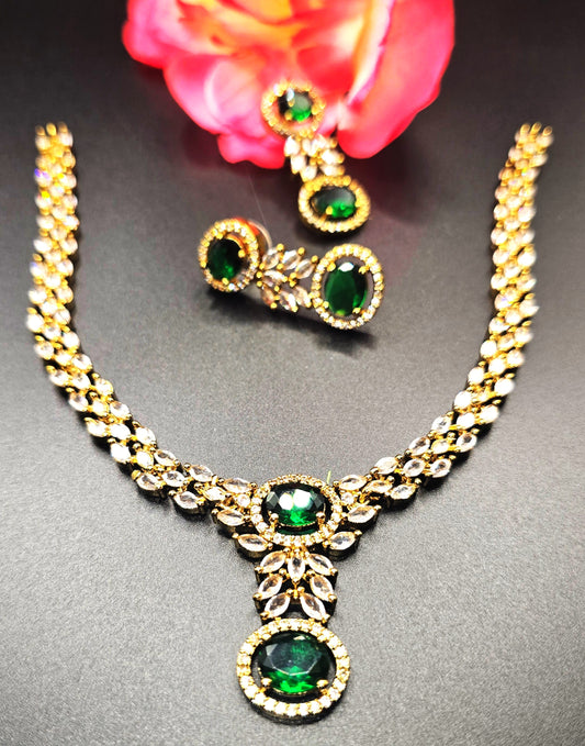 "Emerald Elegance: The Sparkling American Diamond Necklace"