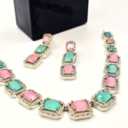 💖 Elegant Pastel Pink & Mint Green Stone Necklace Set