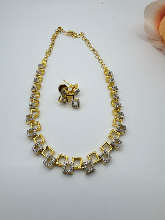 Geometric Sparkle Gold Necklace Set