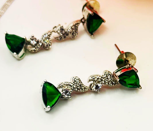 Emerald Green Heart-Shaped American Diamond Necklace Set – Necklace & Earrings