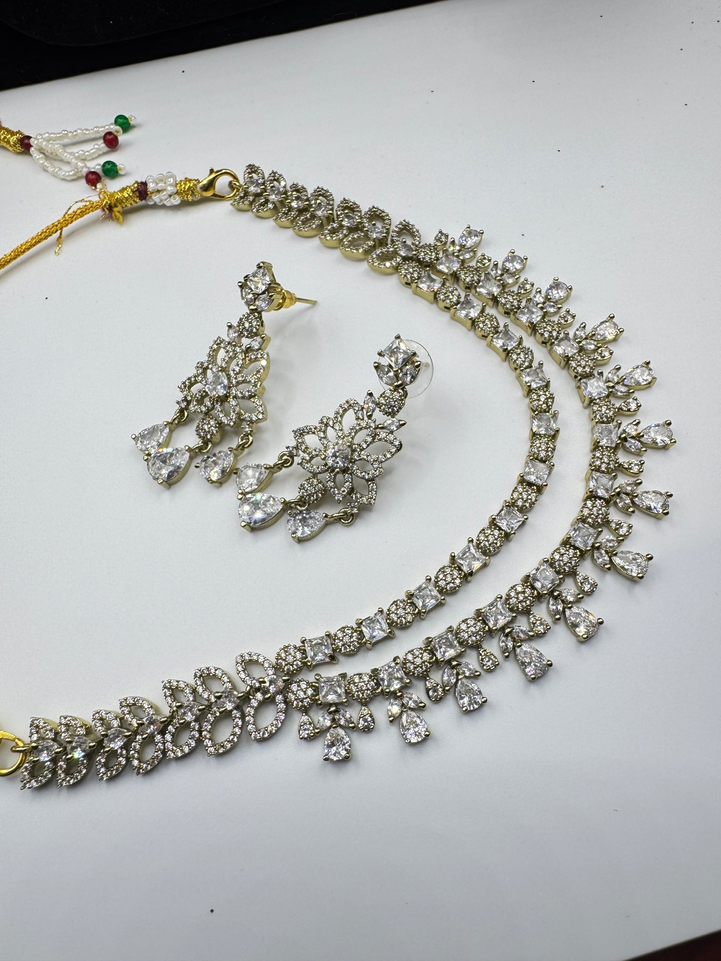 Ruby Pink American Diamond Necklace Set