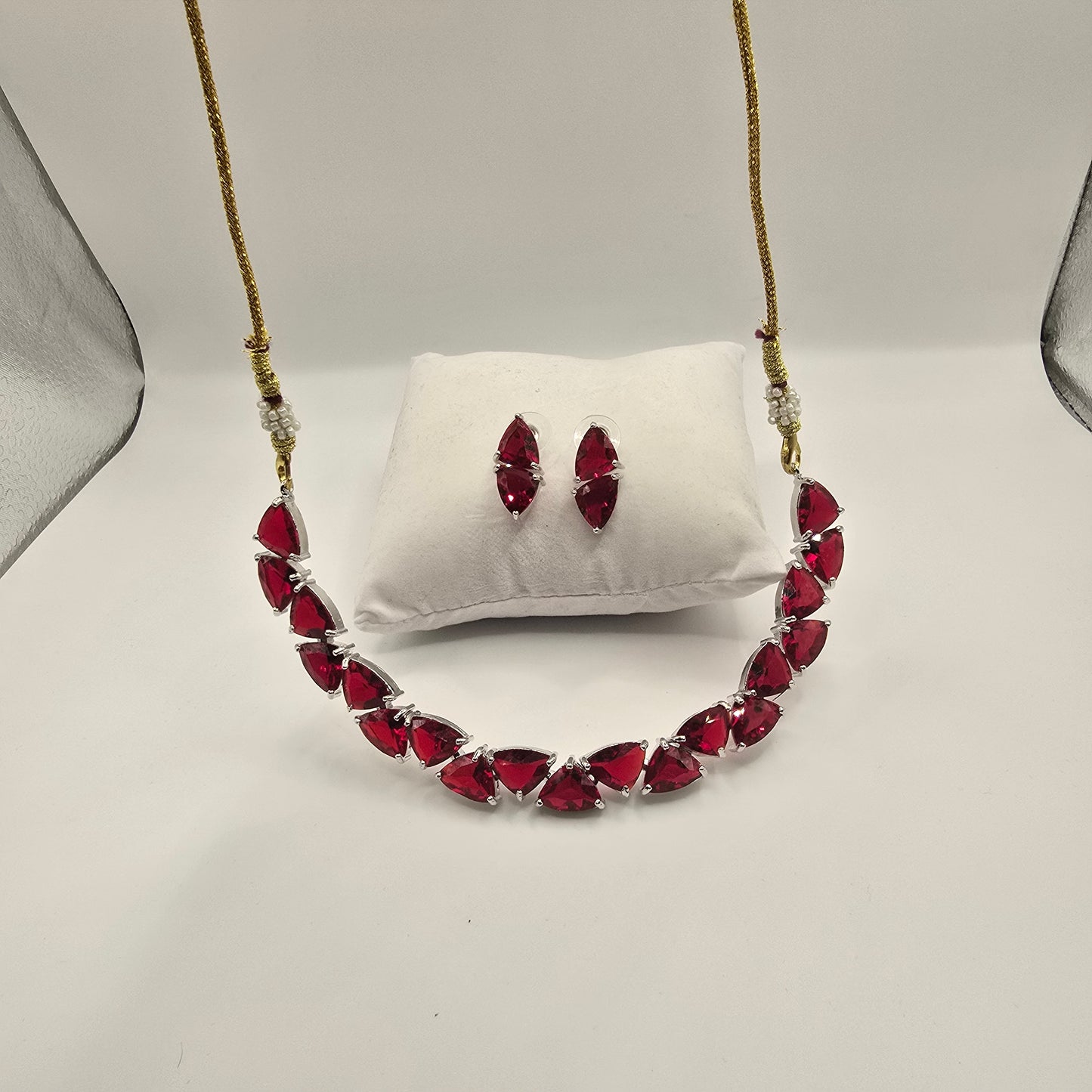 Ruby Red Teardrop Necklace & Earring Set