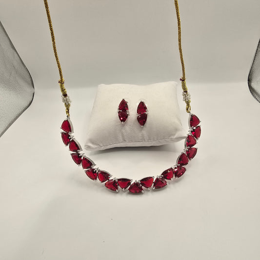 Ruby Red Teardrop Necklace & Earring Set