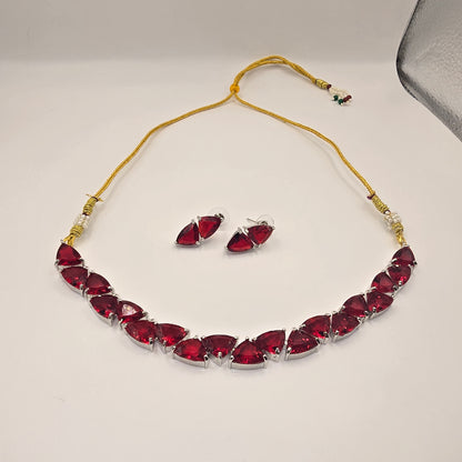 Ruby Red Teardrop Necklace & Earring Set