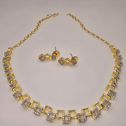 Geometric Sparkle Gold Necklace Set