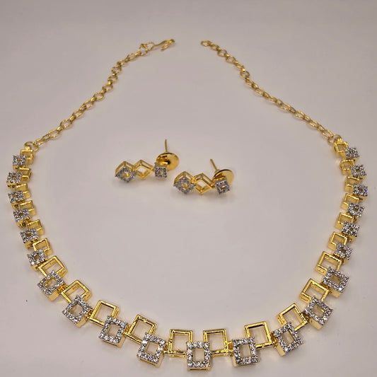 Geometric Sparkle Gold Necklace Set