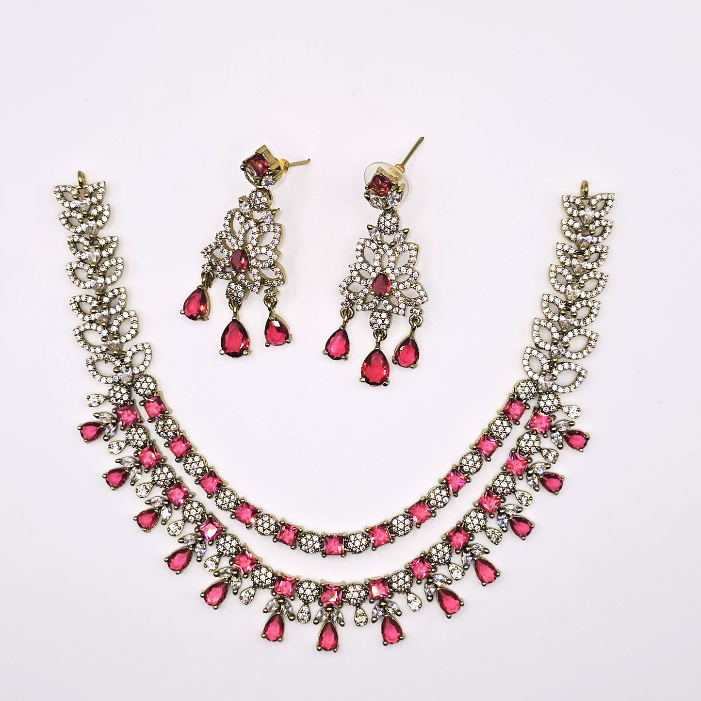 Ruby Pink American Diamond Necklace Set