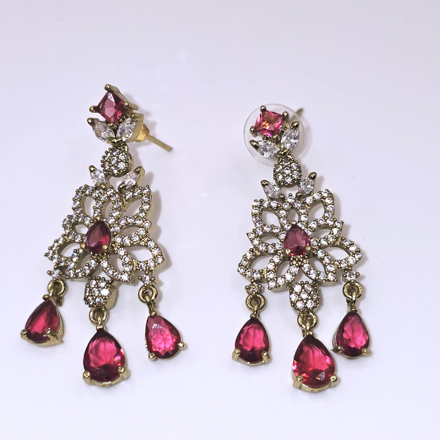 Ruby Pink American Diamond Necklace Set
