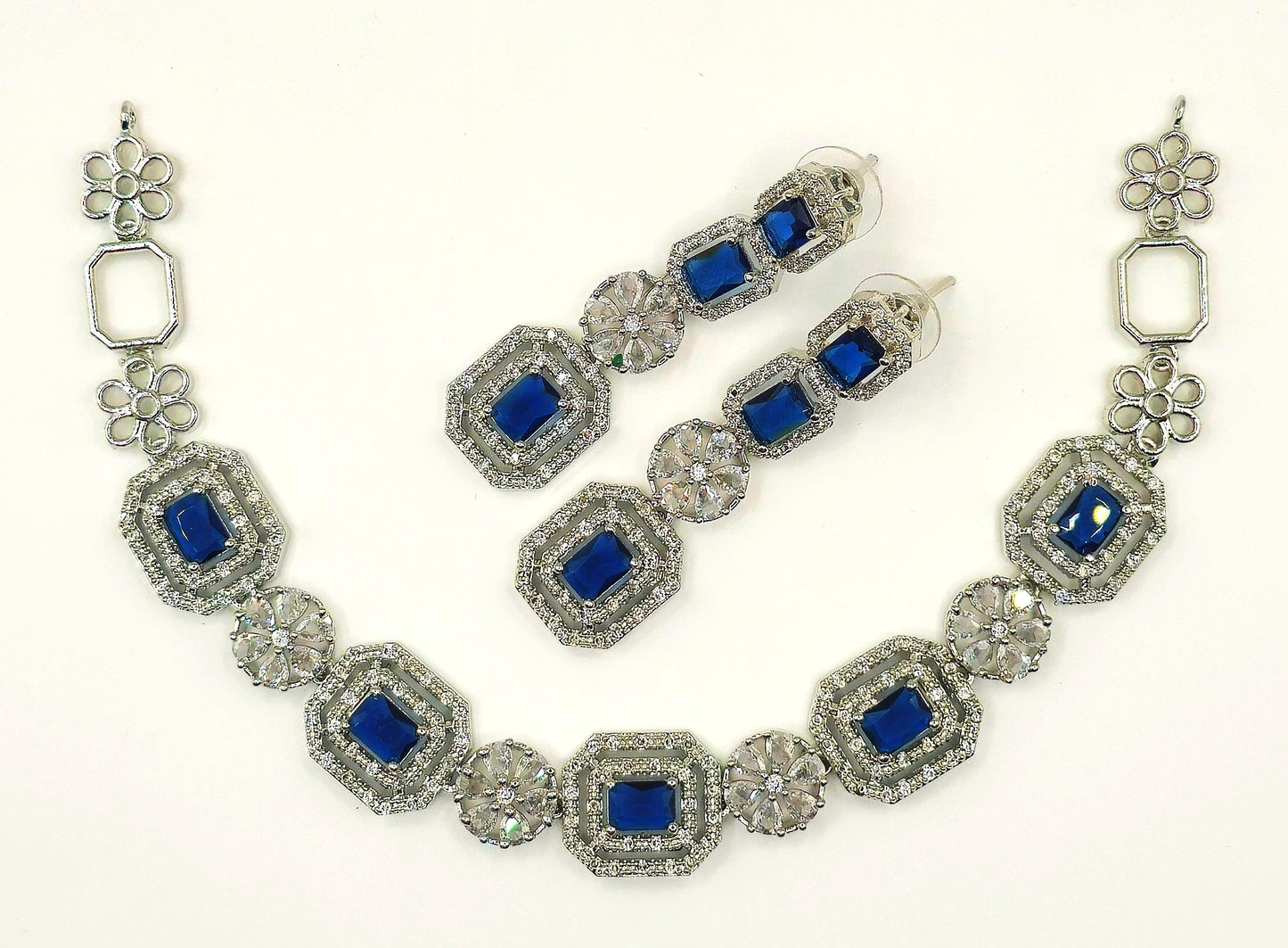 Elegant Red American Diamond Necklace and Earrings Set