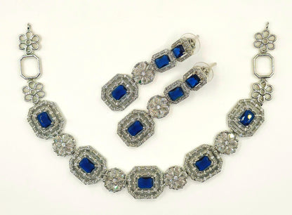 Elegant Red American Diamond Necklace and Earrings Set