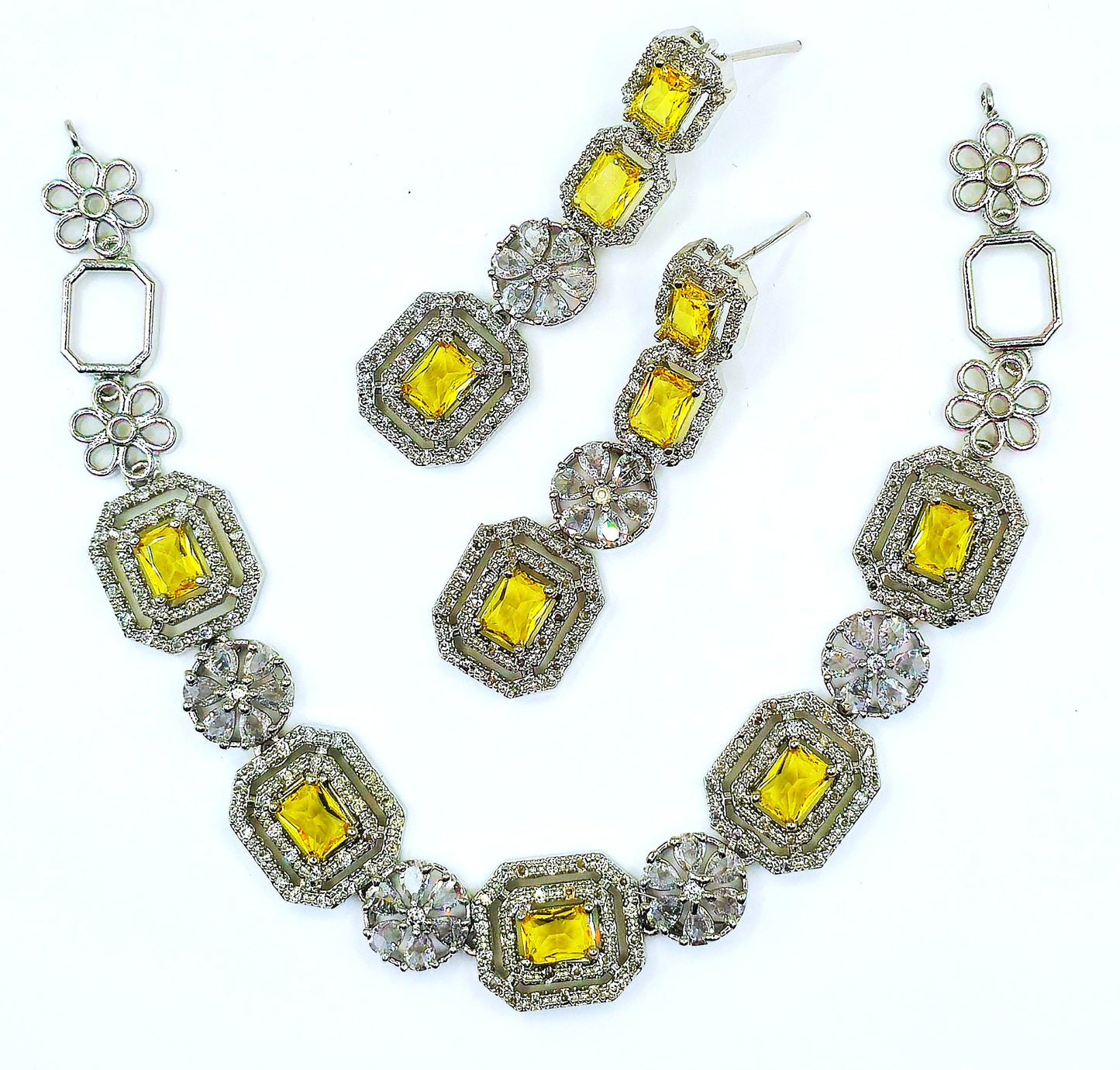 Elegant Red American Diamond Necklace and Earrings Set