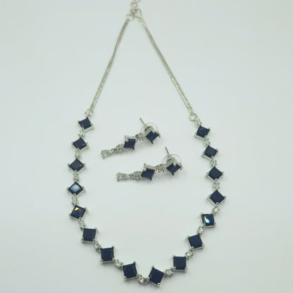 Elegant Black American Diamond Necklace and Earrings Set