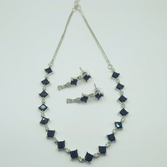 Elegant Black American Diamond Necklace and Earrings Set