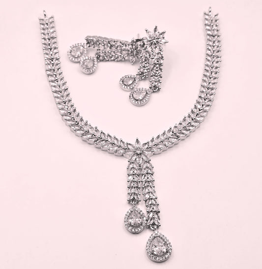 Elegant American Diamond Necklace and Earrings Set