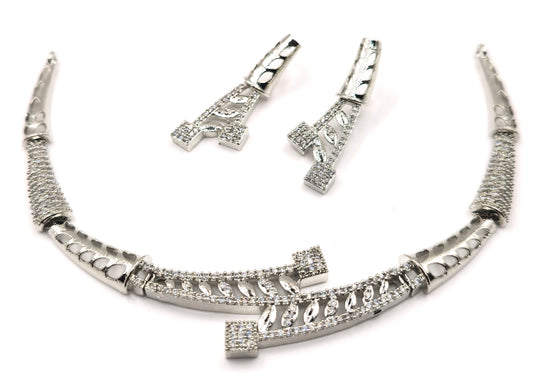 Elegant Gold and Silver American Diamond Necklace and Earrings Set