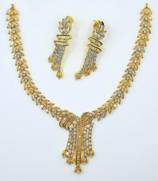Stunning Gold American Diamond Necklace and Earrings Set