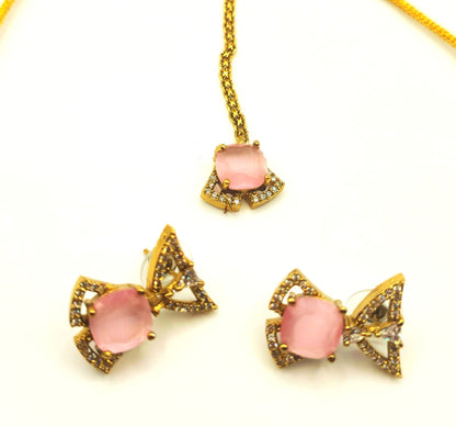 Elegant Gold Necklace and Earrings Set with Multi-Color American Diamonds