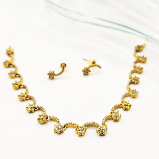 Gold Floral Spark Necklace Set – Elegant Bloom Design with American Diamonds