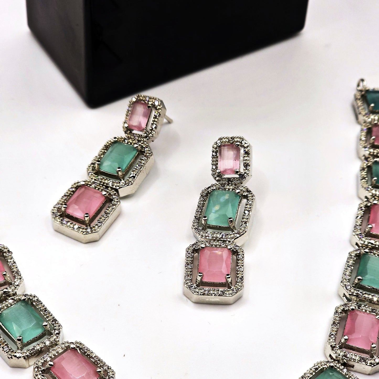 💖 Elegant Pastel Pink & Mint Green Stone Necklace Set
