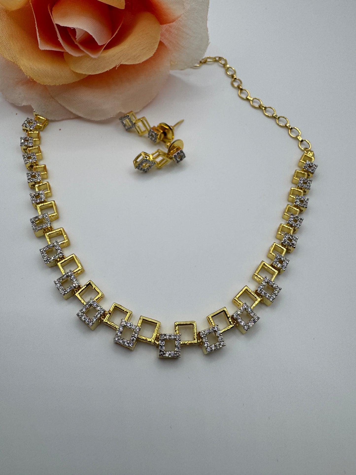 Geometric Sparkle Gold Necklace Set