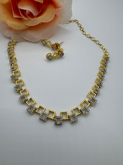 Geometric Sparkle Gold Necklace Set